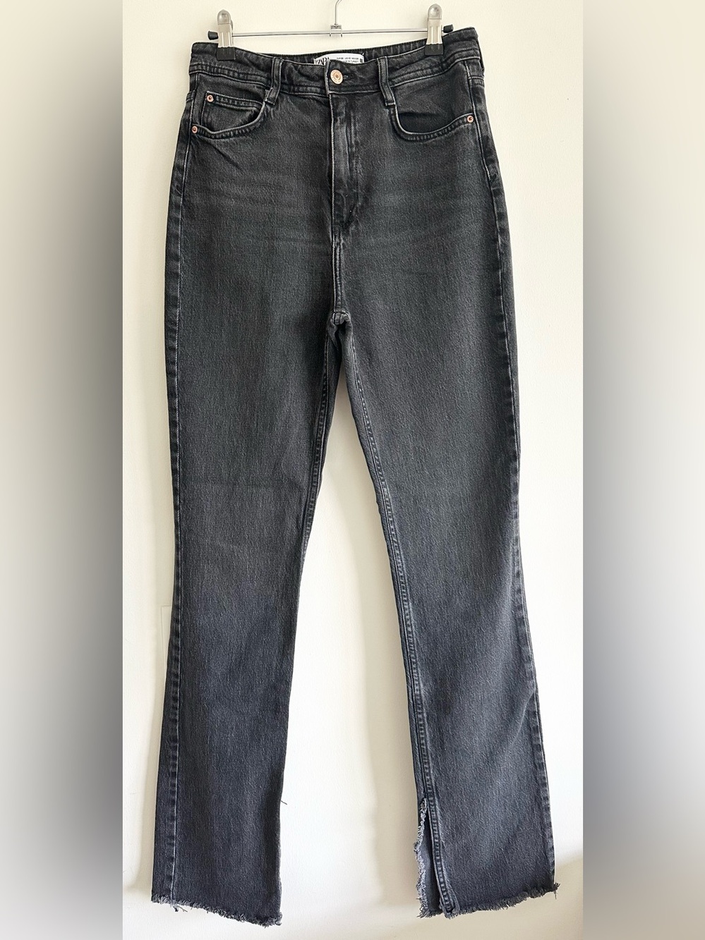 ZARA Dark Denim High Rise Raw Edge Split Skinny Women's Jeans Size EU 38 / US 6